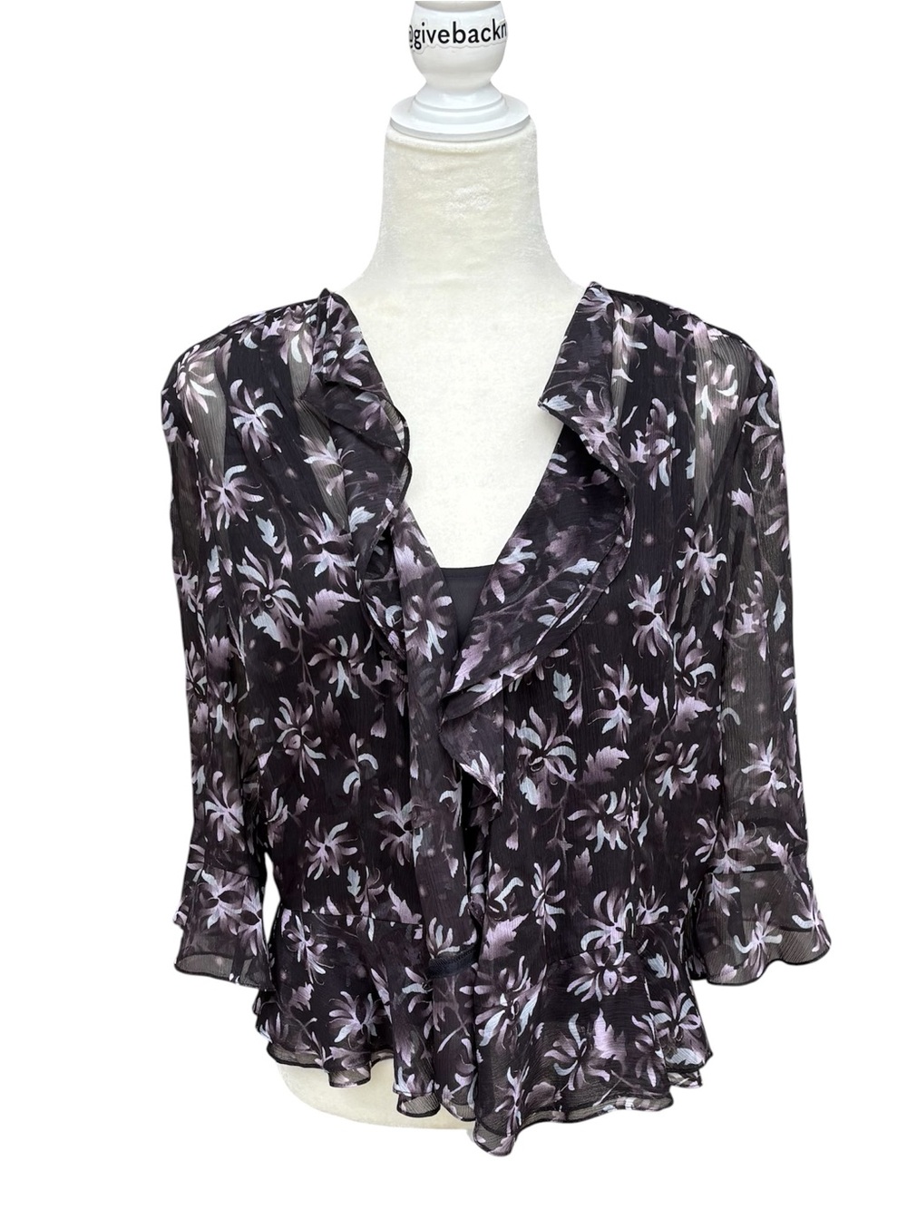 Vintage Jones New York 100% Silk 2pc Sheer Floral Cardigan & Tank Set Size L - Picture 5 of 9
